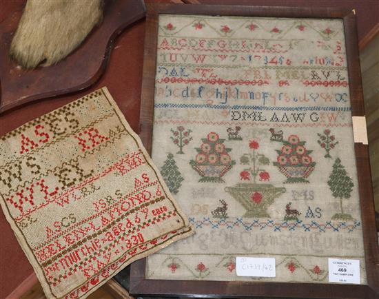 A Victorian needlework sampler, dated 1848 and one other